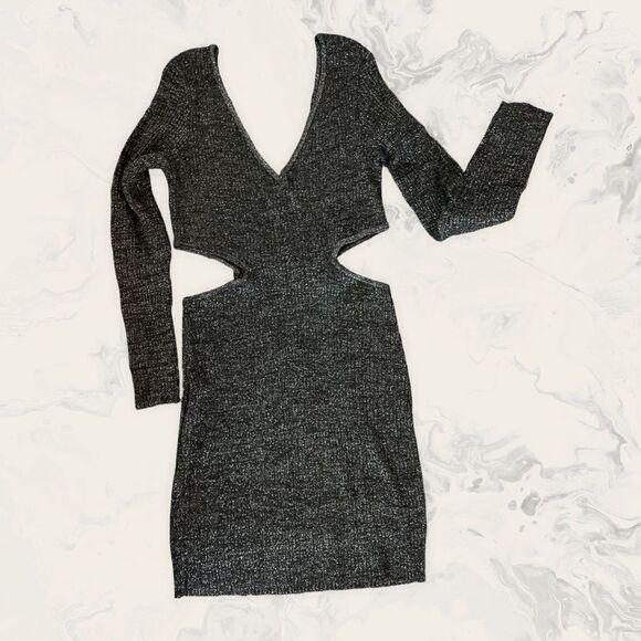 NWT OPEN EDIT Sparkle Cutout Sweater Minidress - Size L - Black - Picture 3 of 6